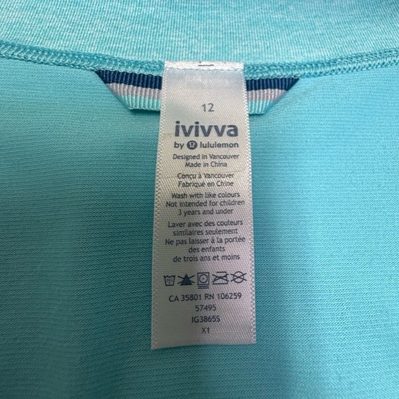 Ivivva Girls 12 Long Sleeve Quarter Zip Blue Pullover Funnel Neck Sweat Wicking - Picture 6 of 6